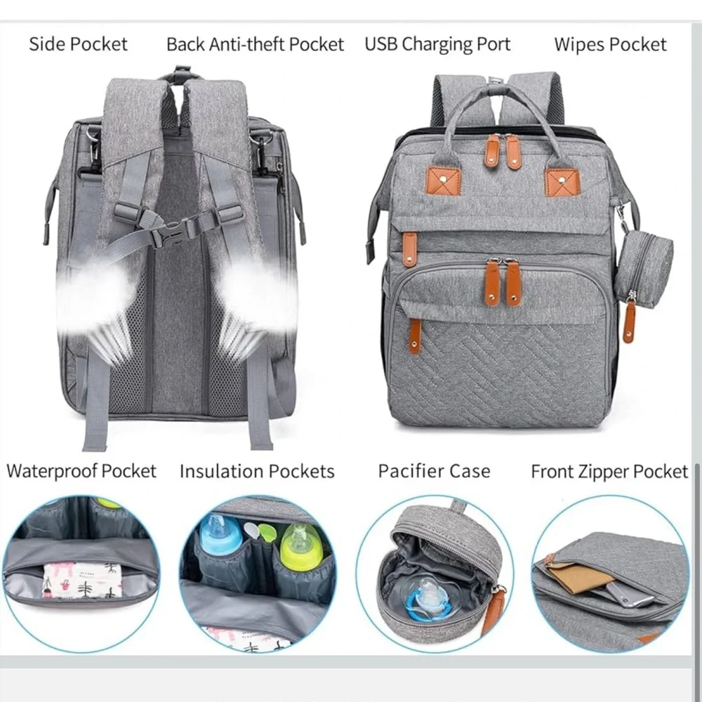 Baby‎ Diaper Bag Backpack - 7-in 1-Gray
